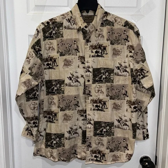 Woods & Water Outfitters Men's Dog Pheasant Long Sleeve Hunting Shirt Size L - Picture 1 of 7